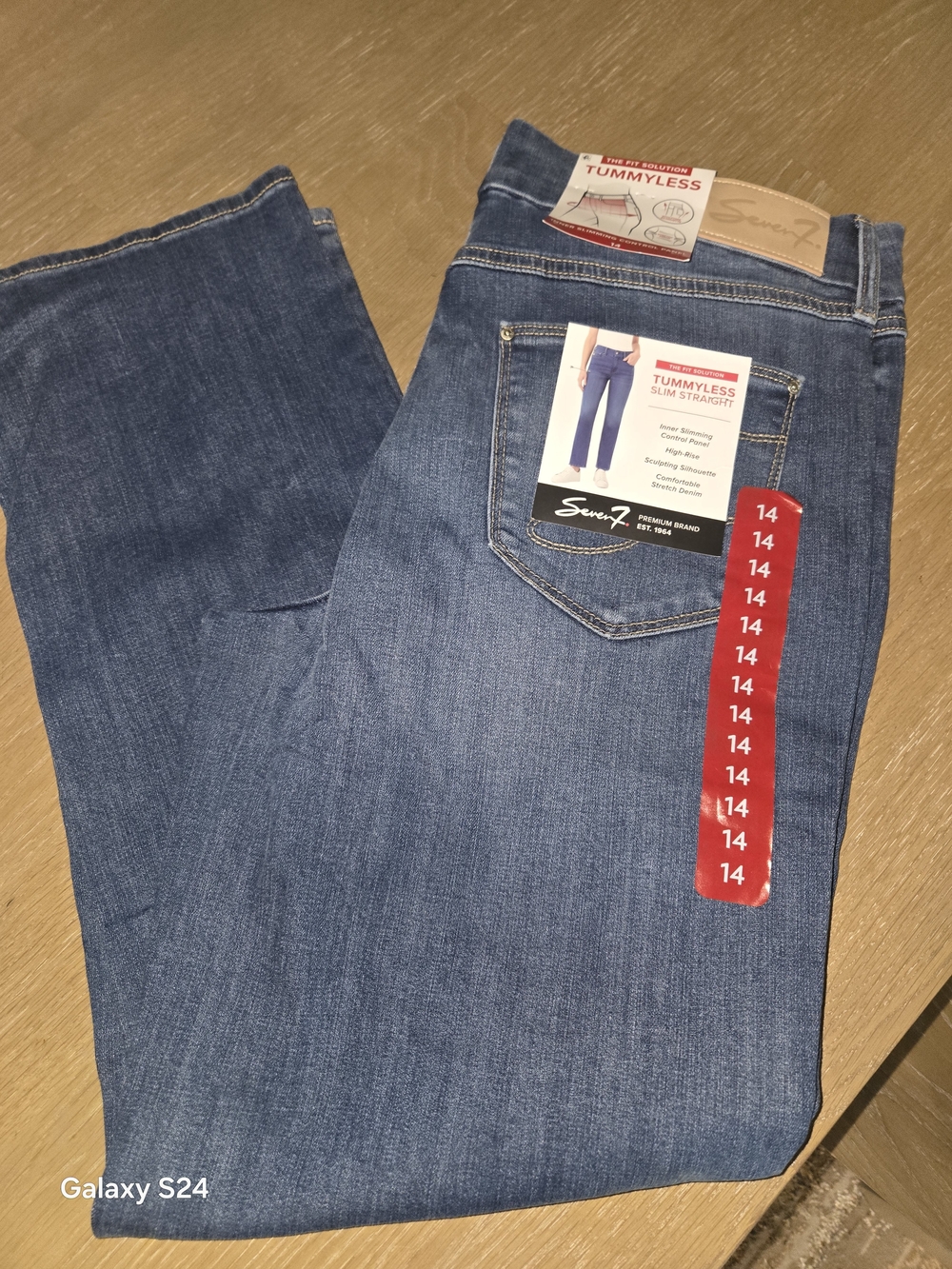 Seven7 Tummyless Slim Straight Jean Straight Leg Jeans Blue Waist 14 New